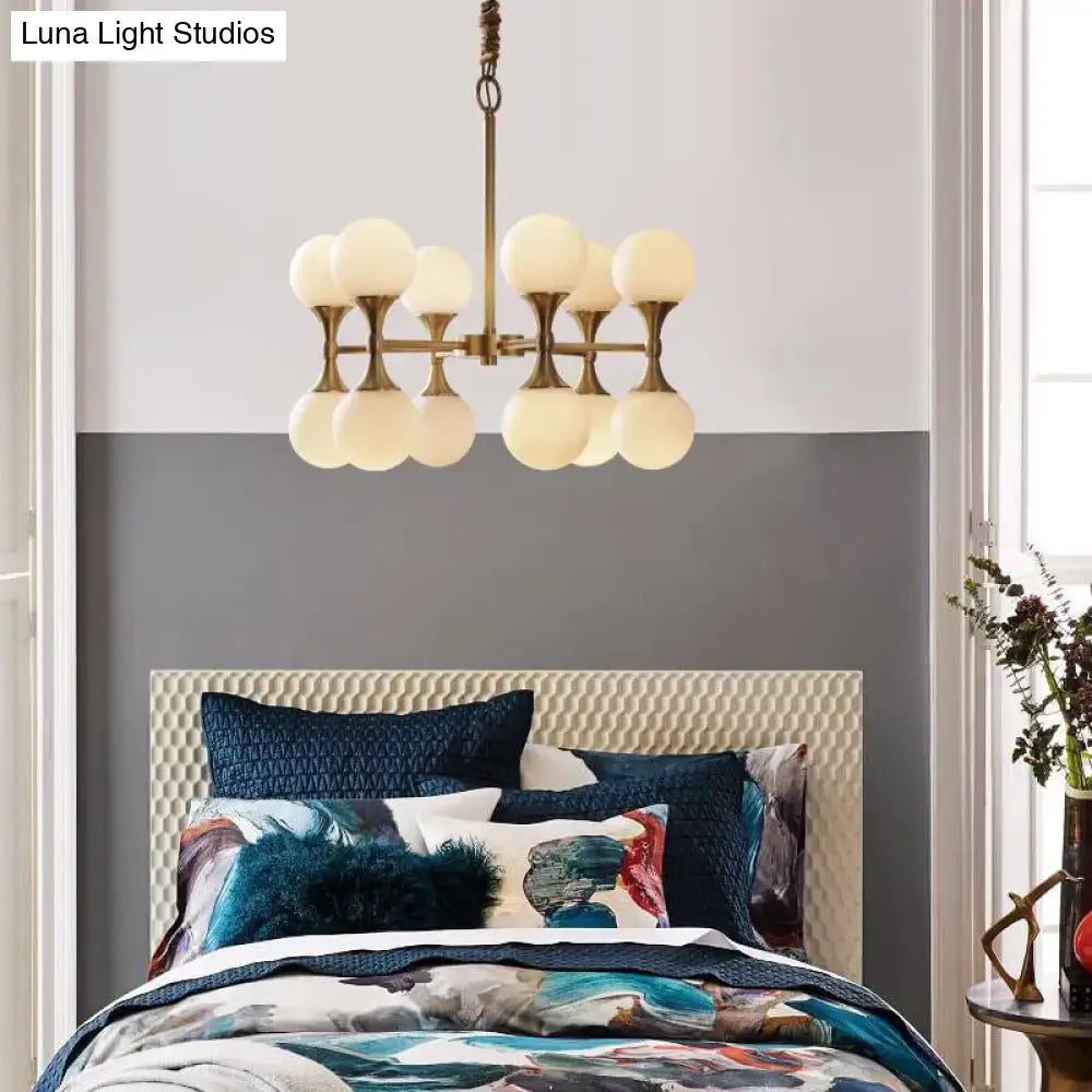 Modern brass opal glass chandelier dining room two tier globe light