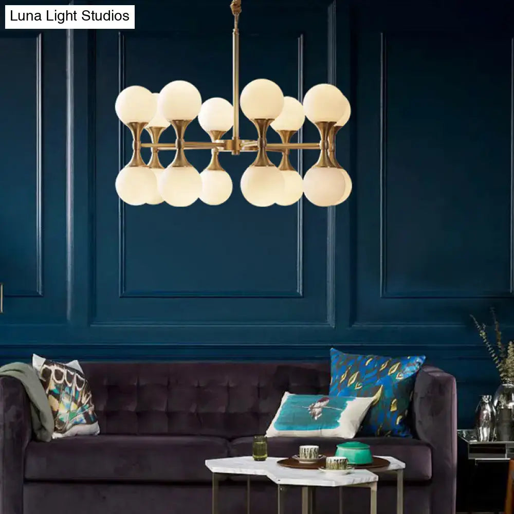 Modern brass opal glass chandelier dining room two tier globe light