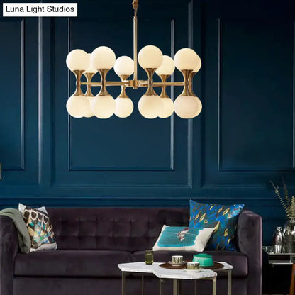 Modern brass opal glass chandelier dining room two tier globe light