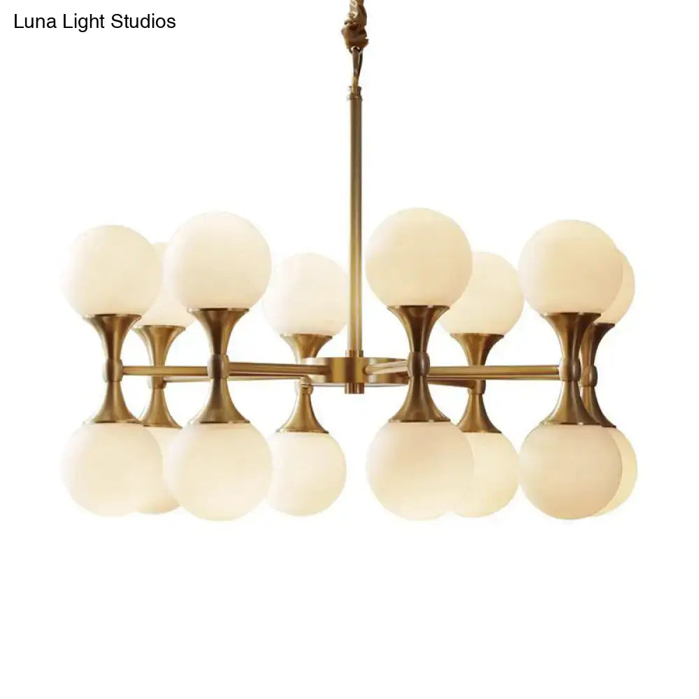 Modern brass opal glass chandelier dining room two tier globe light