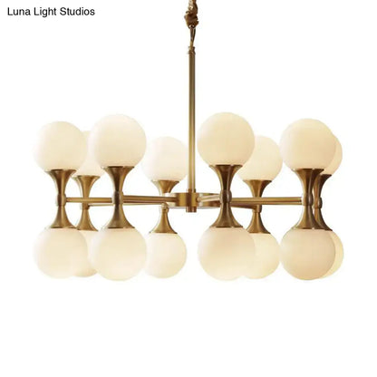 Modern brass opal glass chandelier dining room two tier globe light