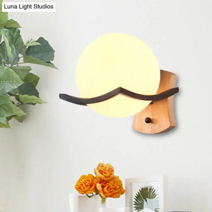 Wood and opal glass globe wall sconce living room 110v-120v light