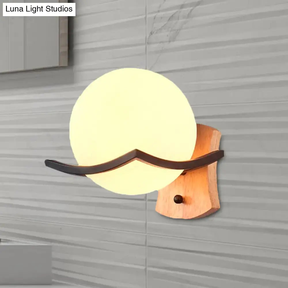 Wood and opal glass globe wall sconce living room 110v-120v light