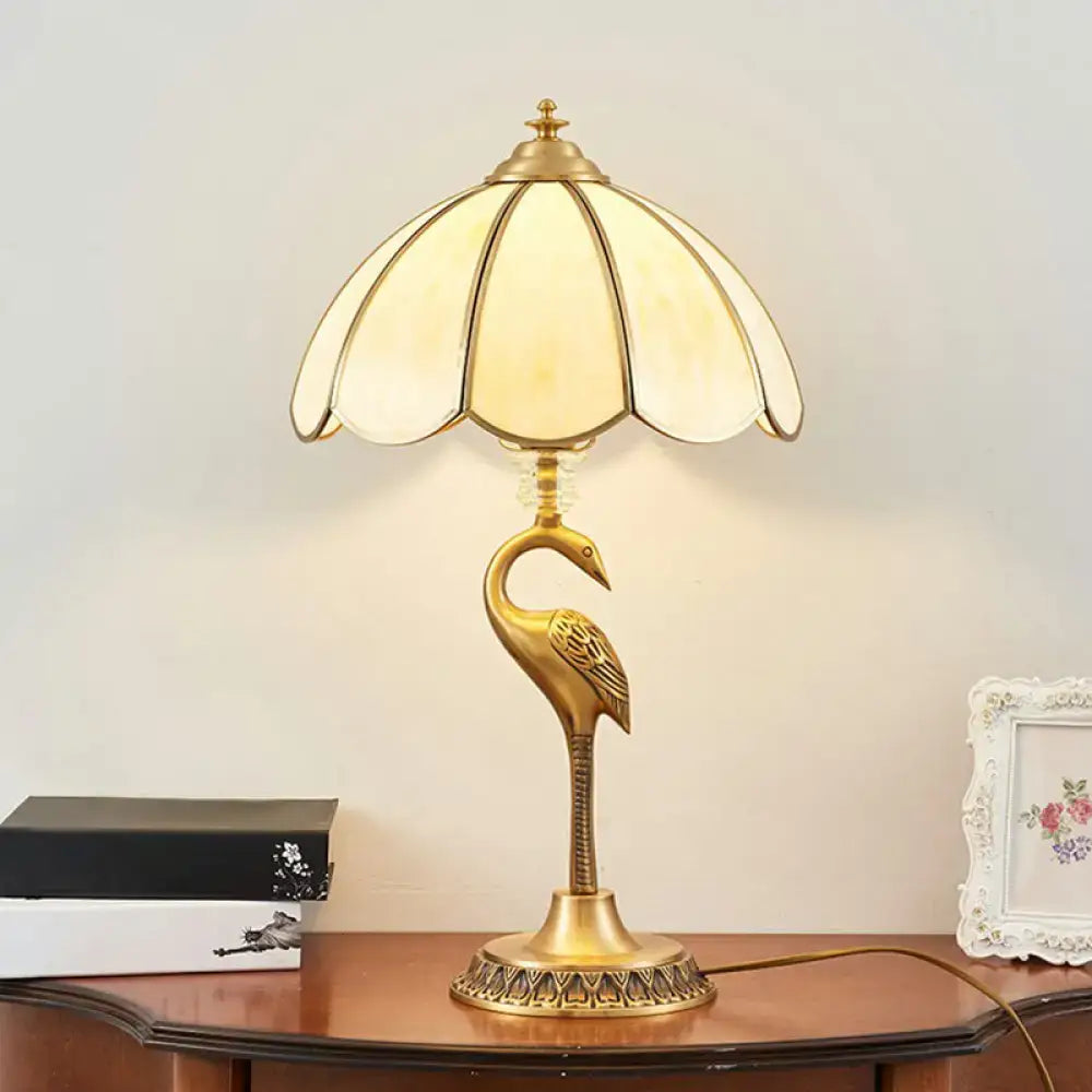 Halcyon deco golden swan brass table lamp for bedroom opal glass