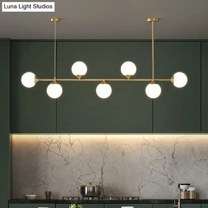 Modern gold opaline glass ball pendant light for dining room island