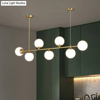 Modern gold opaline glass ball pendant light for dining room island