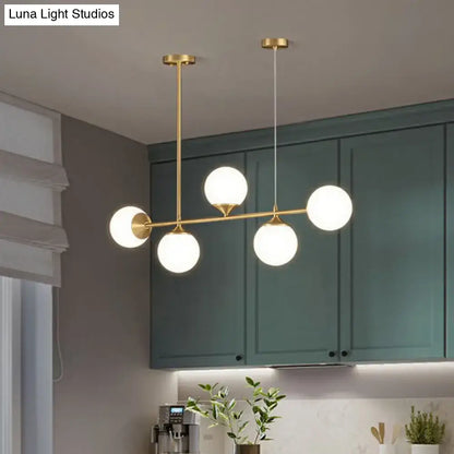 Modern gold opaline glass ball pendant light for dining room island