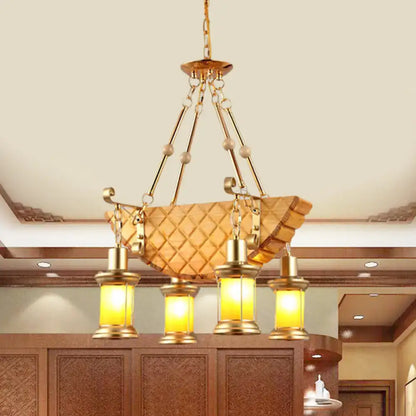 Vintage gold woven pendant light kitchen orange glass fish guitar design