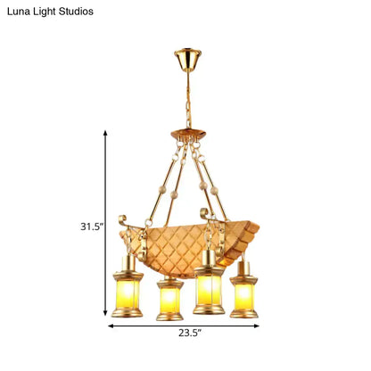 Vintage gold woven pendant light kitchen orange glass fish guitar design