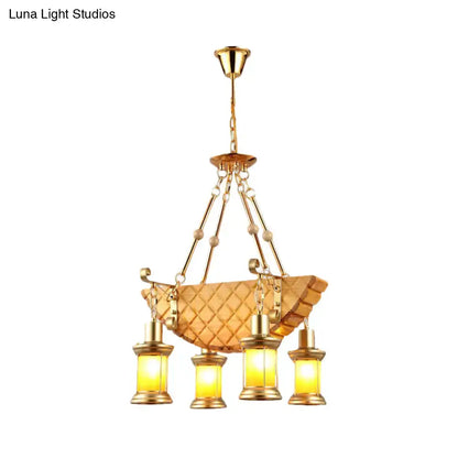 Vintage gold woven pendant light kitchen orange glass fish guitar design