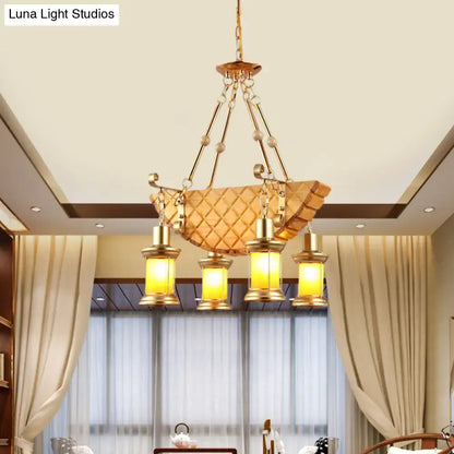 Vintage gold woven pendant light kitchen orange glass fish guitar design