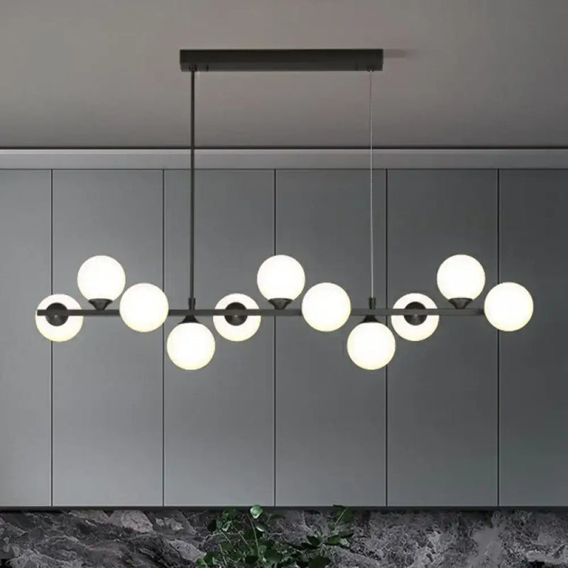 Modern black 11 light white glass shade chandelier – dining room