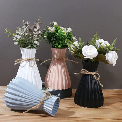 Origami style pink blue and white plastic flower vase living room