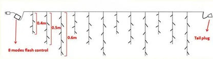 Warm golden outdoor christmas waterfall lights outdoor curtain string