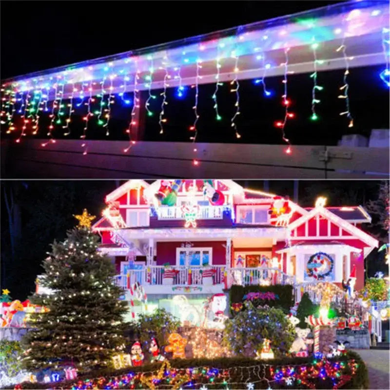 Warm golden outdoor christmas waterfall lights outdoor curtain string