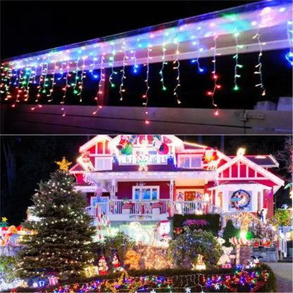 Warm golden outdoor christmas waterfall lights outdoor curtain string