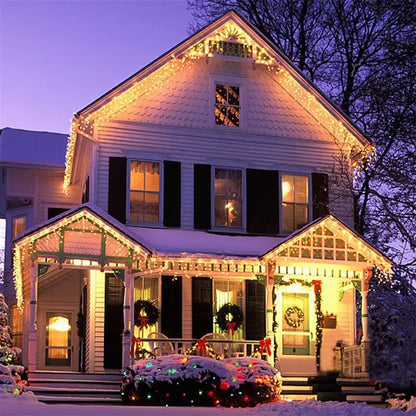 Warm golden outdoor christmas waterfall lights outdoor curtain string
