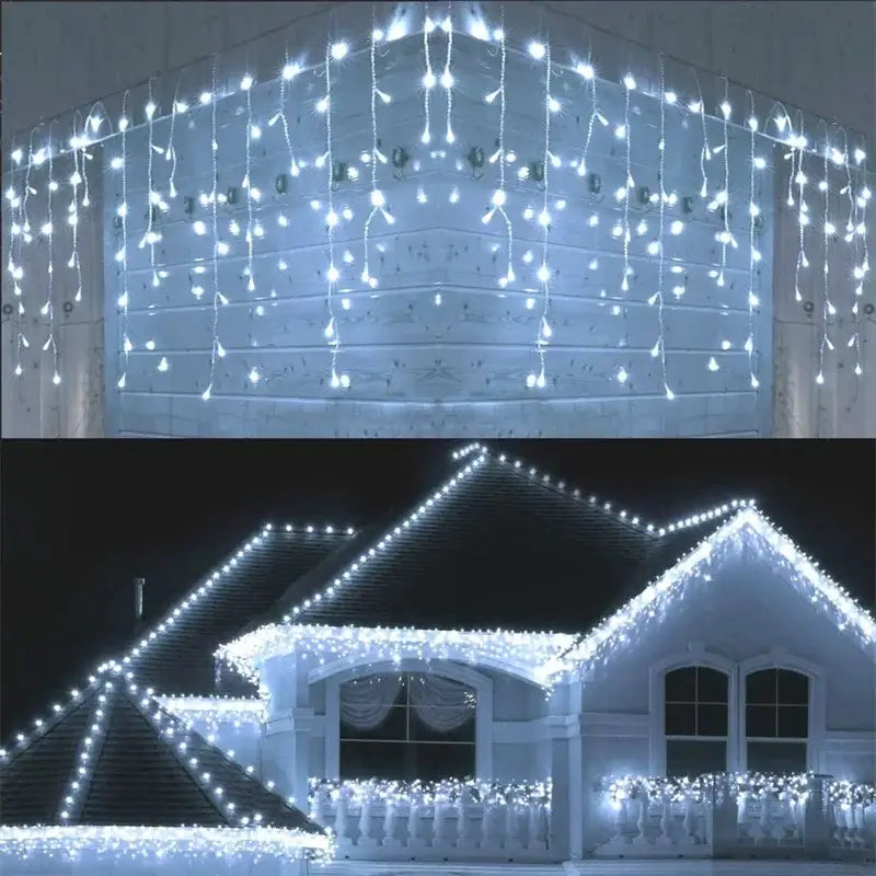 Warm golden outdoor christmas waterfall lights outdoor curtain string