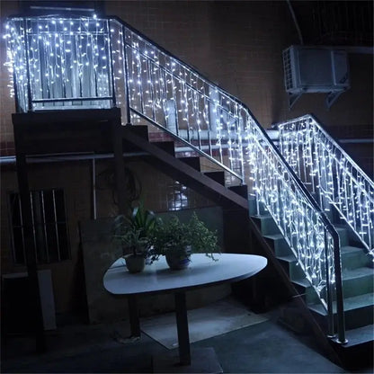 Warm golden outdoor christmas waterfall lights outdoor curtain string
