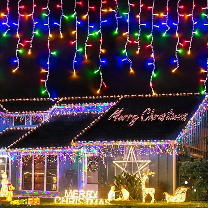 Warm golden outdoor christmas waterfall lights outdoor curtain string
