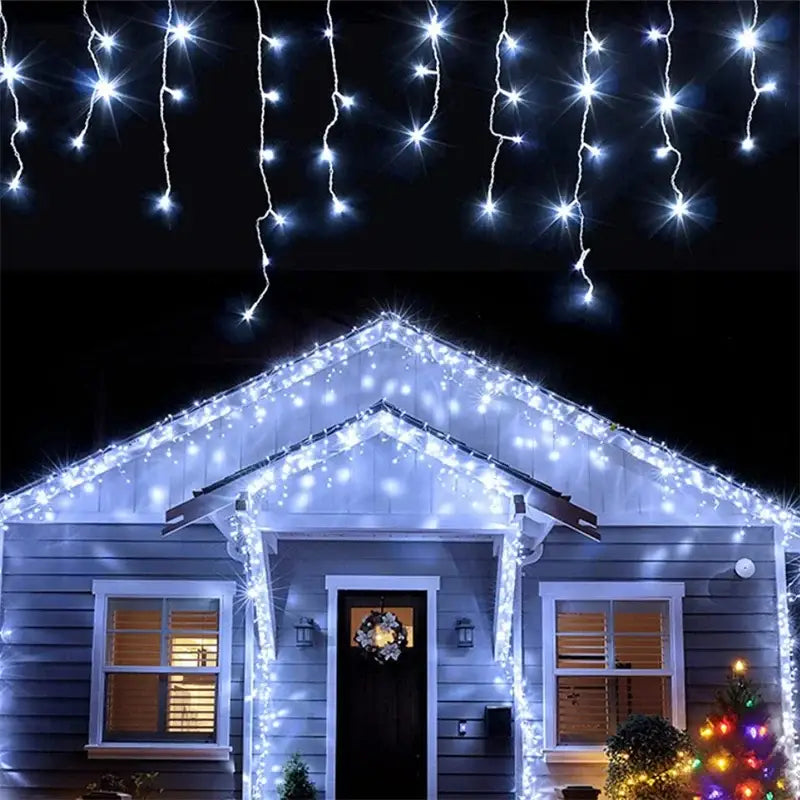 Warm golden outdoor christmas waterfall lights outdoor curtain string