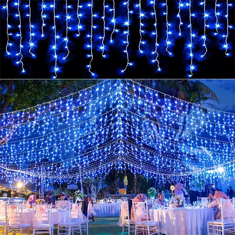 Warm golden outdoor christmas waterfall lights outdoor curtain string