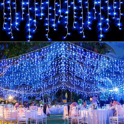 Warm golden outdoor christmas waterfall lights outdoor curtain string