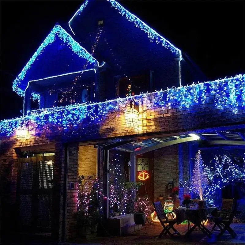 Warm golden outdoor christmas waterfall lights outdoor curtain string