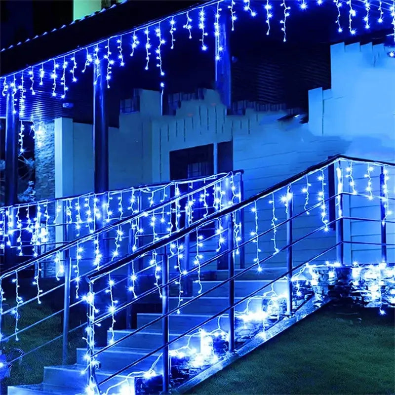 Warm golden outdoor christmas waterfall lights outdoor curtain string