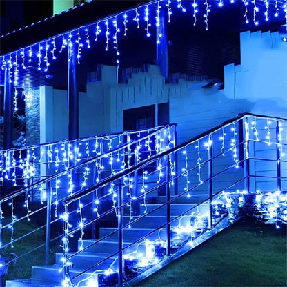 Warm golden outdoor christmas waterfall lights outdoor curtain string