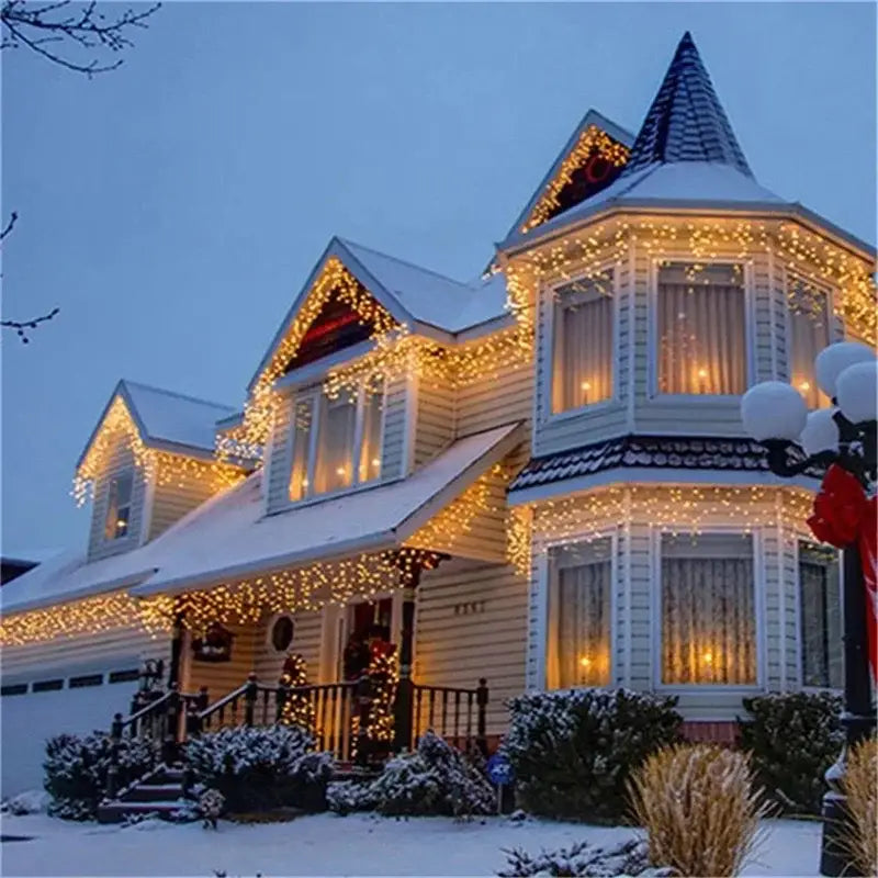 Warm golden outdoor christmas waterfall lights outdoor curtain string