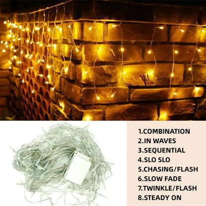 Warm golden outdoor christmas waterfall lights outdoor curtain string