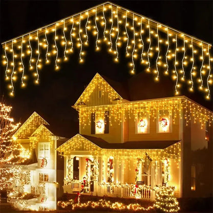 Warm golden outdoor christmas waterfall lights outdoor curtain string