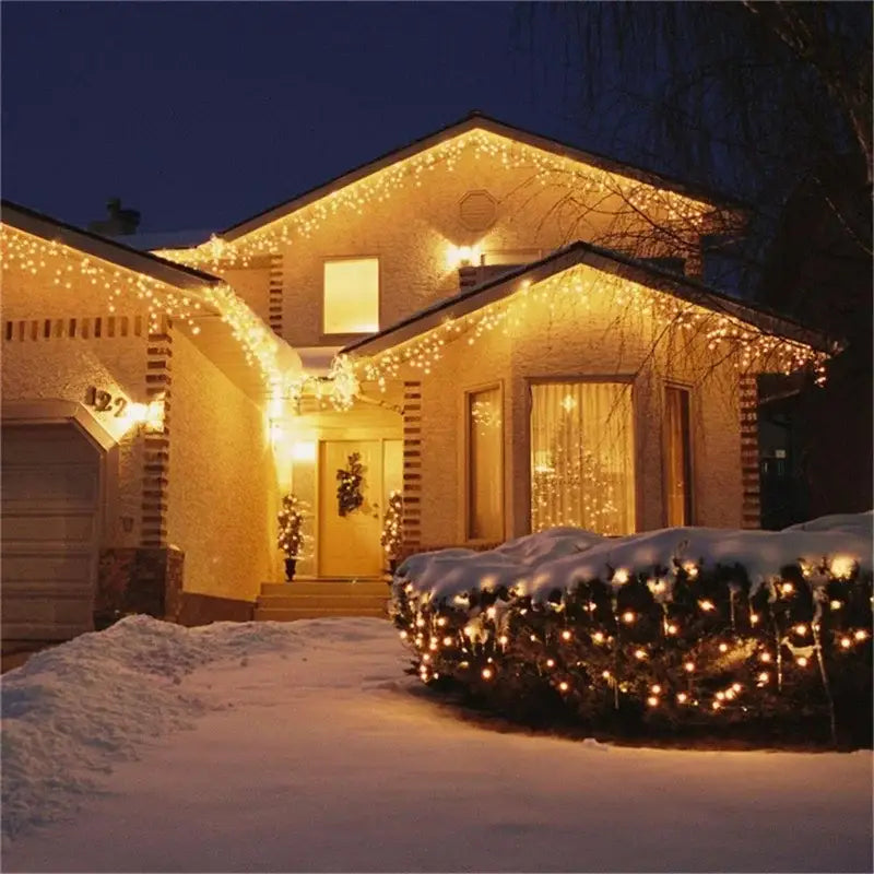 Warm golden outdoor christmas waterfall lights outdoor curtain string