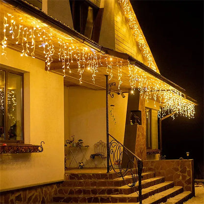 Warm golden outdoor christmas waterfall lights outdoor curtain string