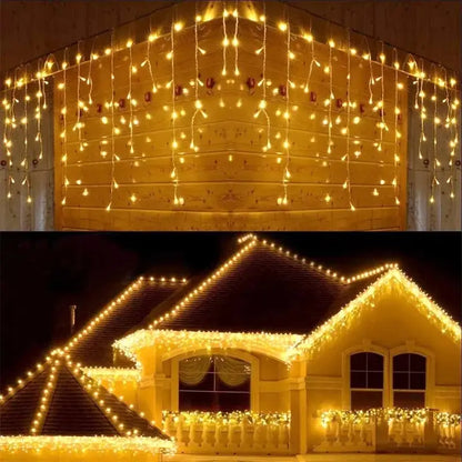 Warm golden outdoor christmas waterfall lights outdoor curtain string