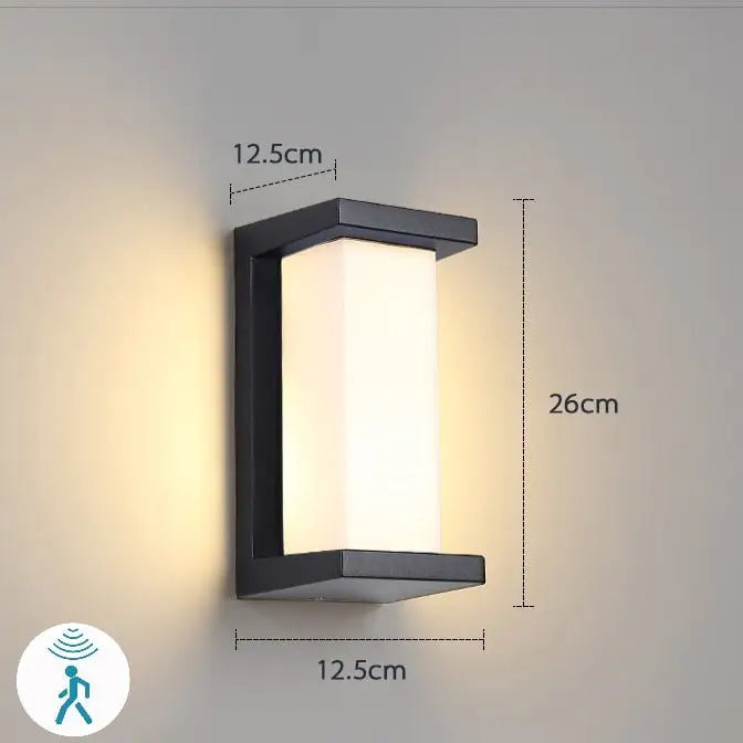 Modern black rectangular motion activated led porch light outdoor