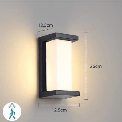 Modern black rectangular motion activated led porch light outdoor