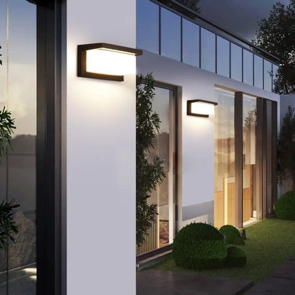 Modern black rectangular motion activated led porch light outdoor