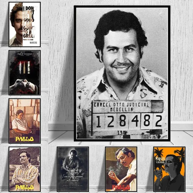 Pablo escobar mugshot black & white wall art living room decor