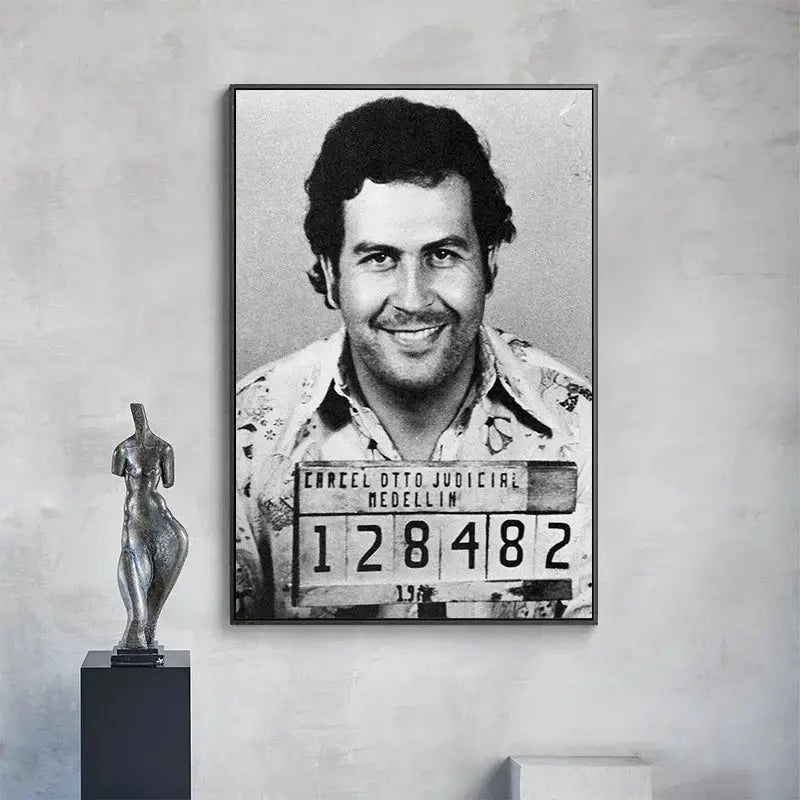 Pablo escobar mugshot black & white wall art living room decor