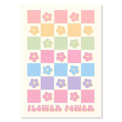 Pastel rainbow and checkered smiley flower wall art nursery decor