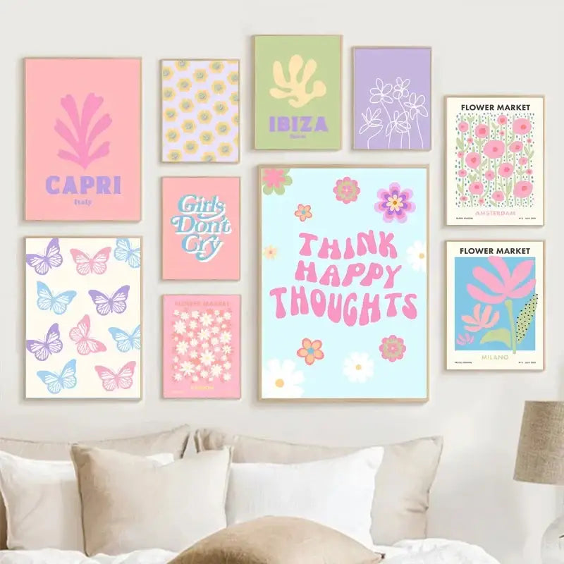 Pastel yellow smiley flower wall art bedroom bondi poster