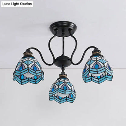 Traditional peacock stained glass semi flush light – dining room