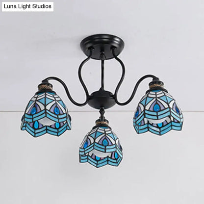 Traditional peacock stained glass semi flush light – dining room