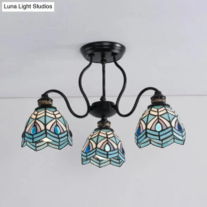 Traditional peacock stained glass semi flush light – dining room