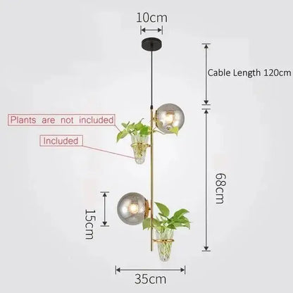 Modern black pendant planter light with glass globes dining room