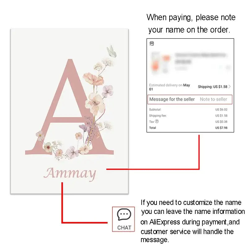 Personalized pink floral letter z wall art nursery decor