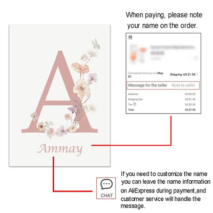 Personalized pink floral letter z wall art nursery decor