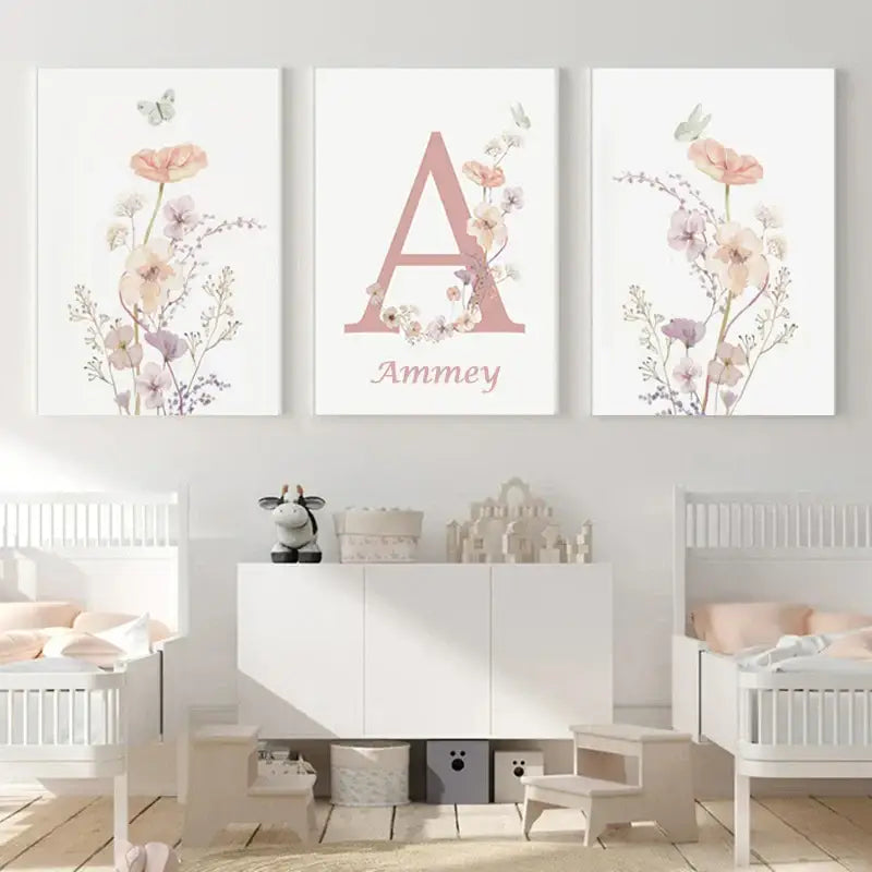 Personalized pink floral letter z wall art nursery decor
